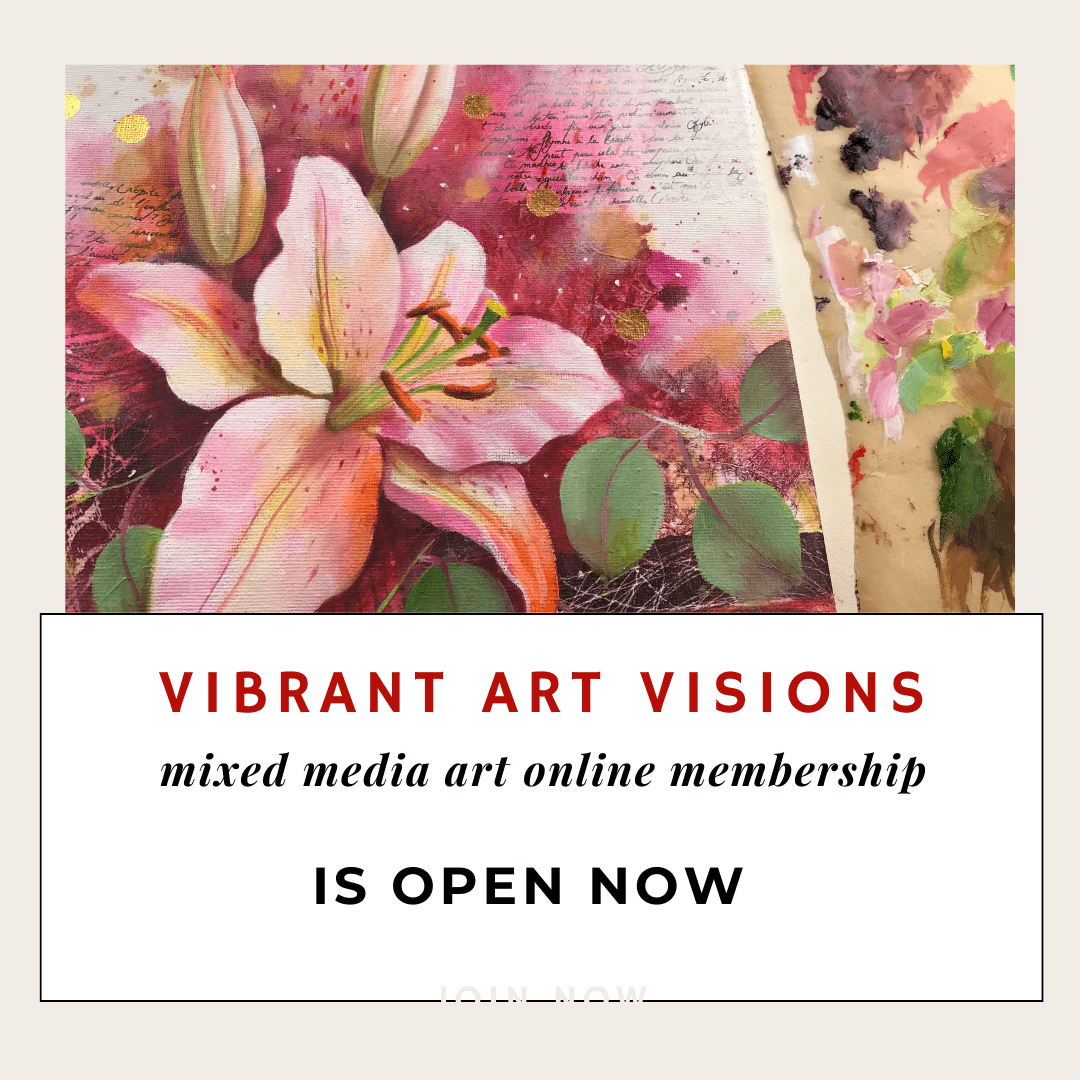 vibrant art visions, mixed media online classes, art membership, online art membership