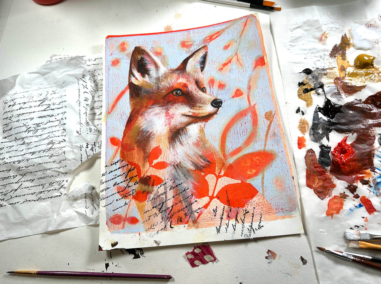 Little Fox, mixed media class, online tutorial, Vibrant Art Visions, Marie Ndolo, Online art class, abstract realism, expressive art